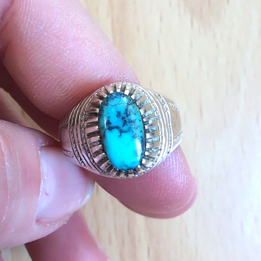Custom Made Silver Genuine Turquoise Ring